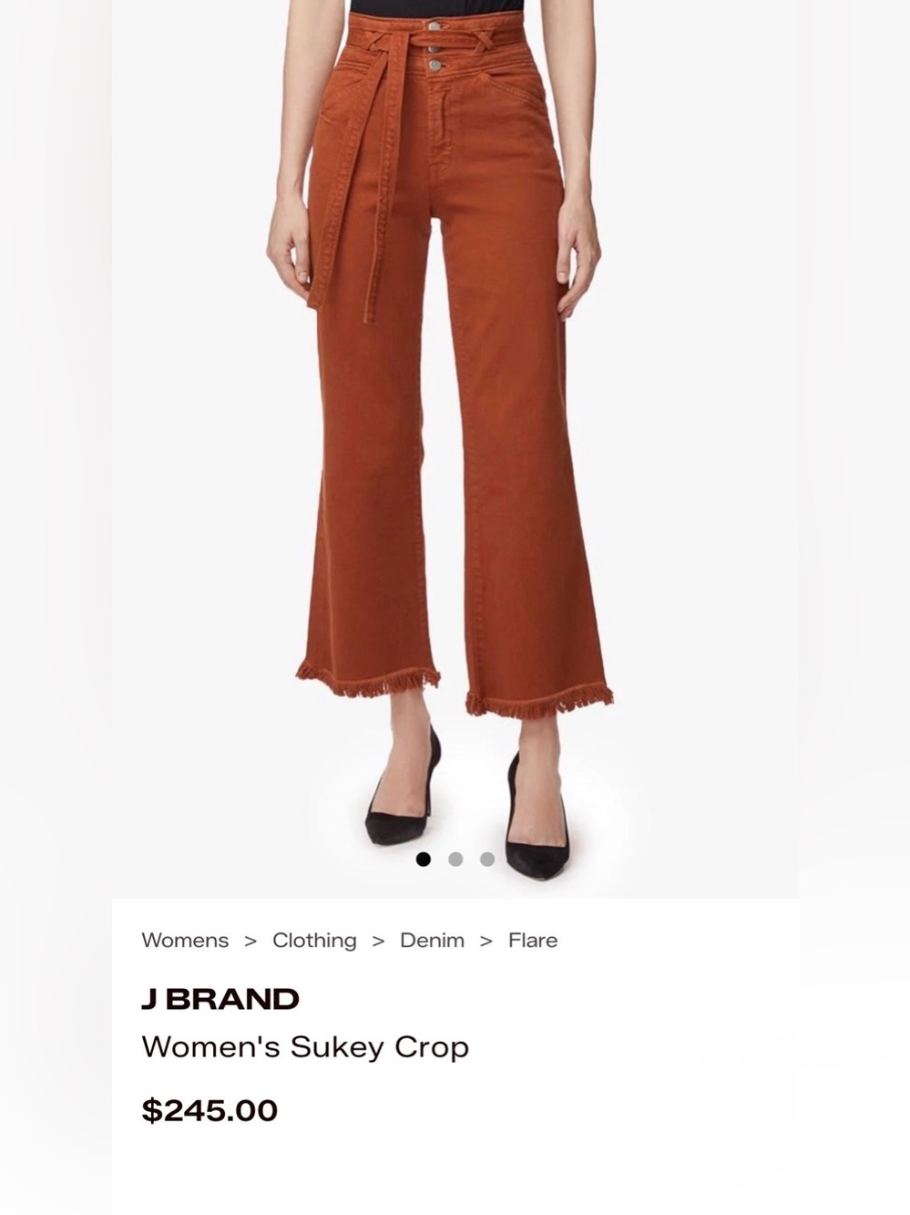 UEC J Brand Sukey Crop Flare Jeans in Rusty Burnt Orange Raw Hem SZ 26